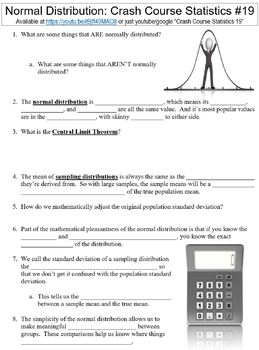Preview of Crash Course Statistics #19 (The Normal Distribution) worksheet