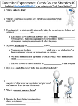 Preview of Crash Course Statistics #9 (Controlled Experiments) worksheet