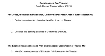 Preview of Crash Course Theater Accompanying Questions Renaissance/Shakespeare Era Theater 