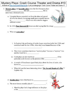 Preview of Crash Course Theater and Drama #10 (Mystery Plays) worksheet
