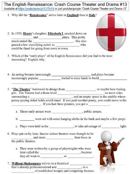 Preview of Crash Course Theater and Drama #13 (The English Renaissance) worksheet