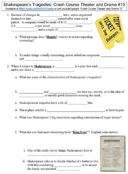 Preview of Crash Course Theater and Drama #15 (Shakespeare's Tragedies) worksheet