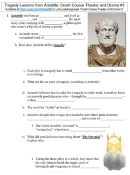 Preview of Crash Course Theater and Drama #3 (Tragedy Lessons from Aristotle) worksheet