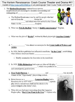 Preview of Crash Course Theater and Drama #41 (The Harlem Renaissance) worksheet