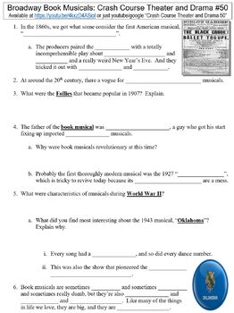 Preview of Crash Course Theater and Drama #50 (Broadway Book Musicals) worksheet