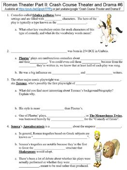 Preview of Crash Course Theater and Drama #6 (Roman Theater Part II) worksheet