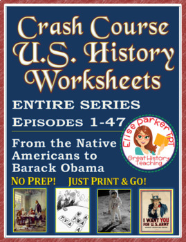 Preview of DISTANCE LEARNING Crash Course U.S. History Worksheets ENTIRE SERIES BUNDLE