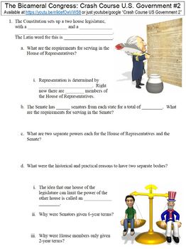 Preview of Crash Course U.S. Government #2 (The Bicameral Congress) worksheet