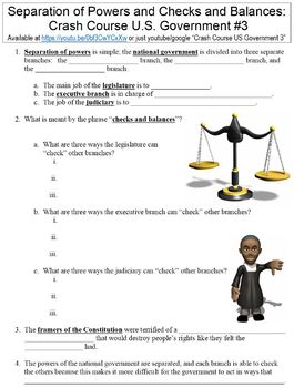 Preview of Crash Course U.S. Government #3 (Separation Powers/Checks & Balances) worksheet