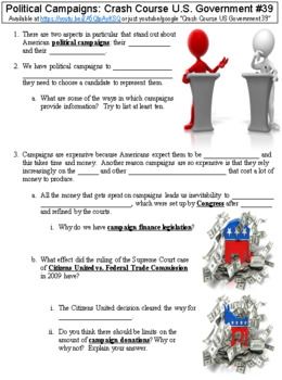 Crash Course U S Government #39 (Political Campaigns) worksheet