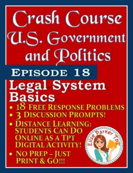 Preview of Crash Course U.S. Government Worksheets Episode 18: Legal System Basics