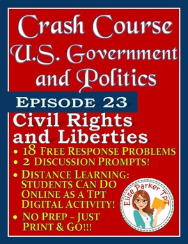 Preview of Crash Course U.S. Government Worksheets Episode 23: Civil Rights and Liberties