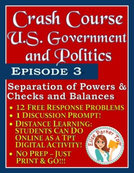 Preview of Crash Course U.S. Government Worksheets Episode 3: Separation of Powers