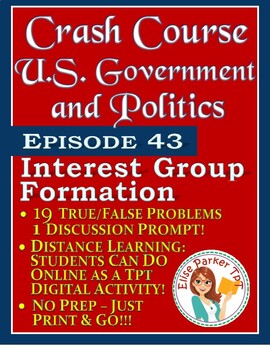 Preview of Crash Course U.S. Government Worksheets Episode 43: Interest Group Formation
