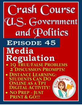 Preview of Crash Course U.S. Government Worksheets Episode 45: Media Regulation