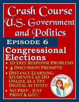 Preview of Crash Course U.S. Government Worksheets Episode 6: Congressional Elections