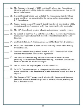 Crash Course U.S. History Worksheet Episode 22 -- Reconstruction and 1876