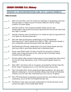 crash course u s history worksheet episode 22 reconstruction and 1876