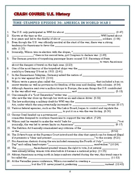 Crash Course U.S. History Worksheet Episode 30 -- America in World War I