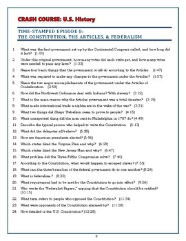 crash course u s history worksheet episode 8 the constitution federalism