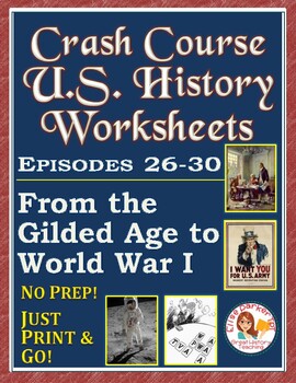 Preview of DISTANCE LEARNING Crash Course U.S. History Worksheets: Episodes 26-30 BUNDLE