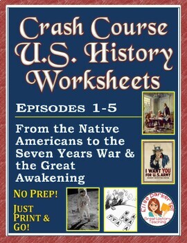 Preview of DISTANCE LEARNING Crash Course U.S. History Worksheets: Episodes 1-5 BUNDLE