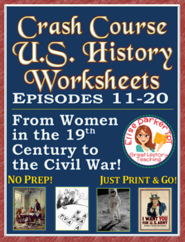 Preview of DISTANCE LEARNING Crash Course US. History Worksheets: Episodes 11-20 BUNDLE