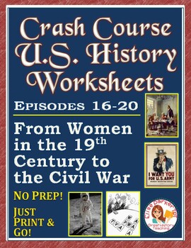 Preview of DISTANCE LEARNING Crash Course U.S. History Worksheets: Episodes 16-20 BUNDLE