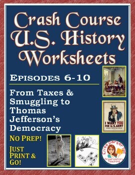Preview of DISTANCE LEARNING Crash Course U.S. History Worksheets: Episodes 6-10 Bundle