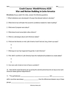 Preview of Crash Course World Hist #225--War & Nation Building in Latin Am. Questions & Key