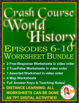 Preview of DISTANCE LEARNING Crash Course World History Worksheets Episodes 6-10 BUNDLE