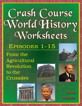 Preview of DISTANCE LEARNING Crash Course World History Worksheets -- Episodes 1-15 BUNDLE