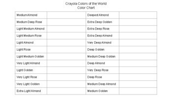 Crayola 24 Colors of the World Swatch Chart Page for Colored