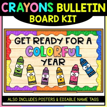 Preview of Crayon Back To School Bulletin Board & Name Tags | Classroom Decor