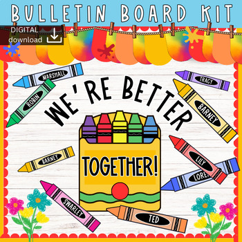 Preview of Crayon - Back to school - August Bulletin Board Kit - Class Community