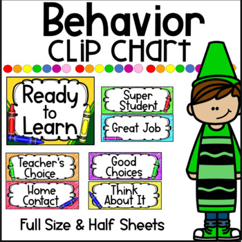 Preview of Crayon Themed Colorful Behavior Clip Chart - Classroom Decor