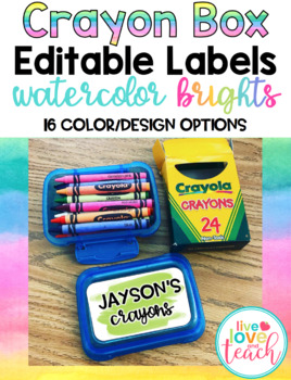 Preview of Crayon Box Editable Lid Labels - Watercolor Brights