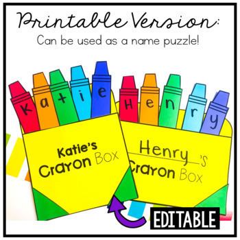 Back To School Name Craft Editable Crayon Box by Preschool Packets