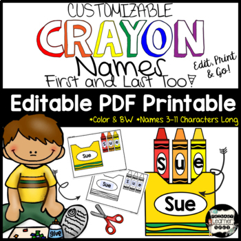 Preview of Crayon Box Names; Name Building Practice Literacy Center, Easy Editable PDF