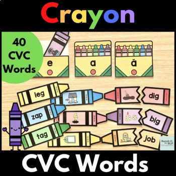 Preview of Crayon CVC Word Match & Sort Printable Activity for Decoding in Reading