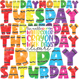 Crayon Calendar Days of the Week Clipart Watercolor - Scho