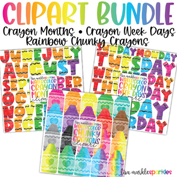 Preview of Crayon Calendar Month and Days of the Week Clipart Watercolor BUNDLE