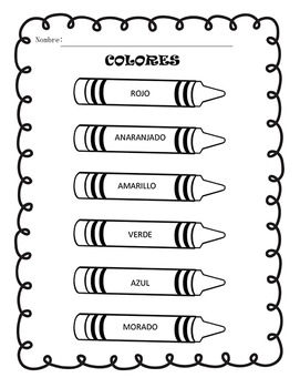 kindergarten english spanish colors worksheets