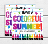 Crayon Colored Pencil Gift Tag, End Of School, Last Day, Summer Student Coloring