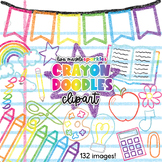 Crayon Doodle Drawings Clipart with Notebook Paper Backgro