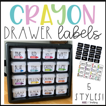 Preview of Crayon Drawer Labels - Classroom Decor Theme in 5 styles