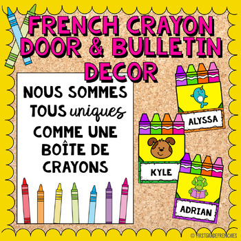 Preview of Crayon FRENCH Door Decor & Bulletin Board Decor | French Classroom Decor