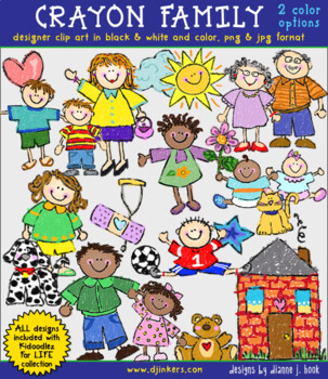 Preview of Crayon Family Clip Art Download - Kid-Drawn Designs