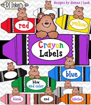 Preview of Crayon Labels Clip Art Text Blocks by DJ Inkers - 11 colors, labeled & blank