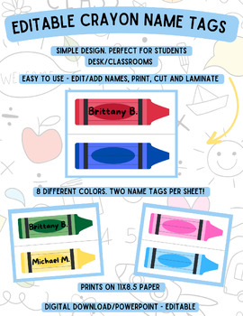 Crayon Name Tags (Editable Version) by BrittBBDesign | TPT